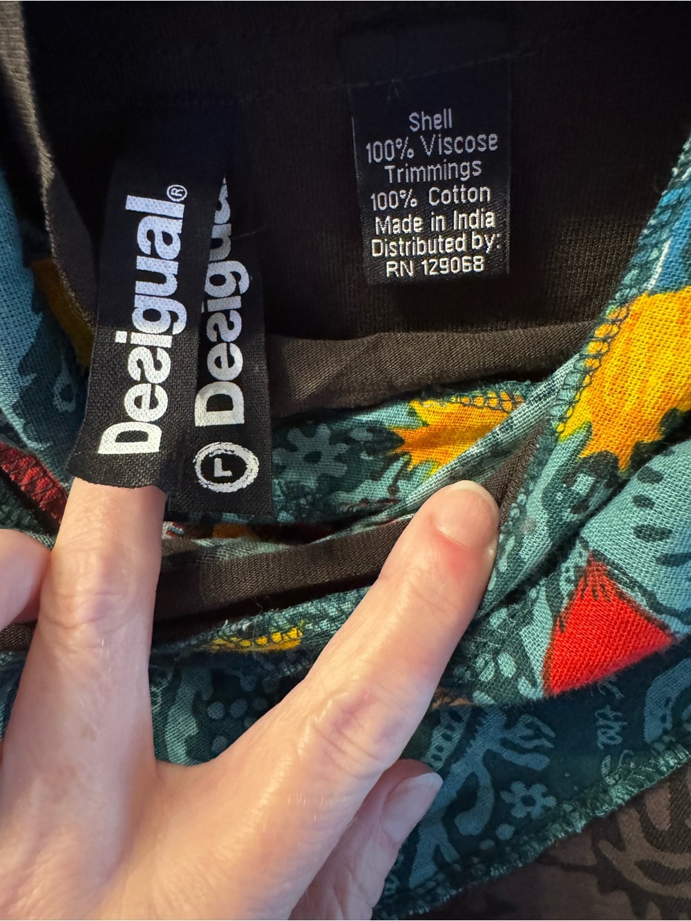 Desigual Dark Gray Long-Sleeve Floral Top with cowl neck scarf detail - Picture 2 of 5